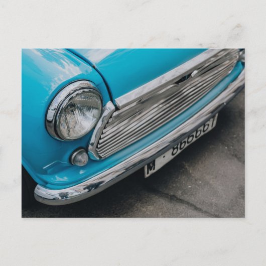 Mini Cooper vintage car light blue briefkaart (Voorkant)