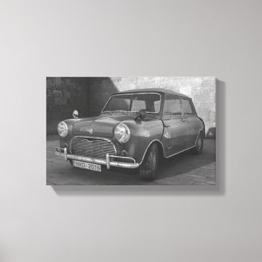 Mini Cooper zwart-wit retro canvas (Voorkant)
