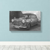 Mini Cooper zwart-wit retro canvas (Insitu (Houten vloer))