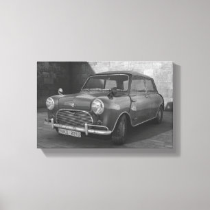  mini Cooper zwart-wit retro canvas Afdruk