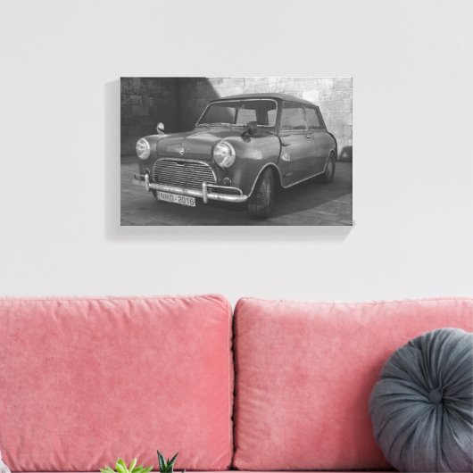  Mini Cooper zwart-wit retro canvas Afdruk (Insitu (Woonkamer))