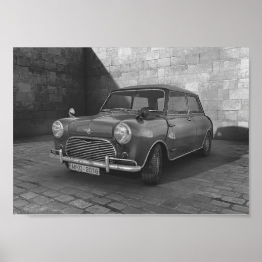 Mini Cooper zwart-wit retro-poster Poster (Voorkant)