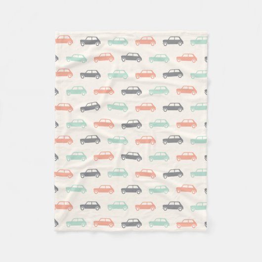 Mini Coopers on Go - Peach & Blauwgroen - Fleece Deken (Voorkant)
