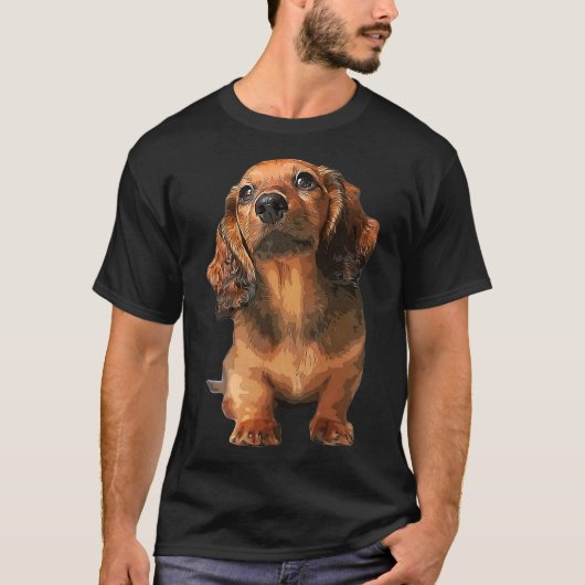 Mini Dachshund Long Hazard Red Puppy Dog T-shirt (Voorkant)