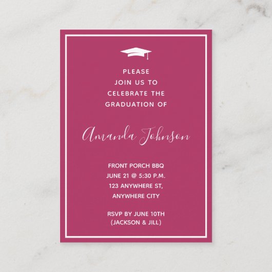 Mini Donkerroze foto Afstuderen uitnodiging Informatiekaartje (Achterkant)