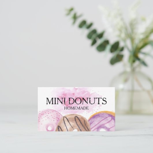 Mini Donuts Baker Bakery Treats Pink Visitekaartje (Staand voorkant)