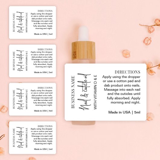 MINI druppelflesje 5ml cuticula olie Minimaal Etik Sticker