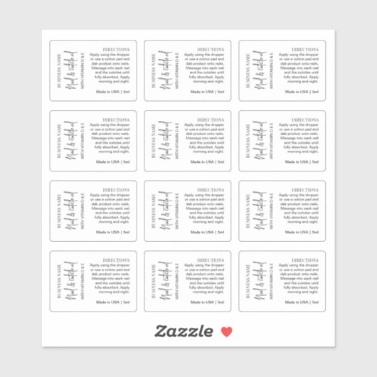 MINI druppelflesje 5ml cuticula olie Minimaal Etik Sticker (Vel)