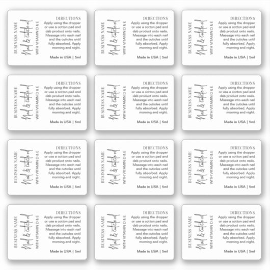 MINI druppelflesje 5ml cuticula olie Minimaal Etik Sticker (Voorkant)