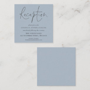 MINI Dusty Blauw Script Bruiloft Receptie Details Informatiekaartje