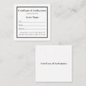  mini-echtheidscertificaat vierkante visitekaartje (Voorkant / Achterkant)