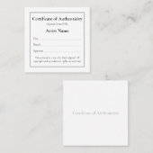  mini-echtheidscertificaat vierkante visitekaartje (Voorkant / Achterkant)