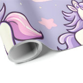 Mini eenhoorns en vallende sterren op lavendel cadeaupapier (Rol Hoek)