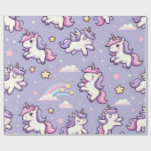 Mini eenhoorns en vallende sterren op lavendel cadeaupapier (Vlak)