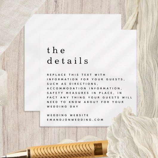 MINI Eenvoudig Zwart Wit Bruiloft Details Informatiekaartje