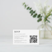 MINI Eenvoudige Zwarte Witte QR Code RSVP Informatiekaartje (Staand voorkant)