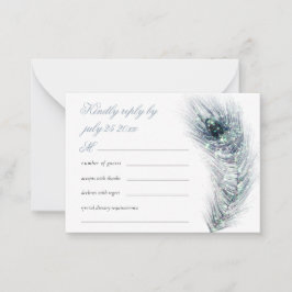 MINI Elegant pauock Feather Blauwgroen Wedding RSV Notitiekaartje