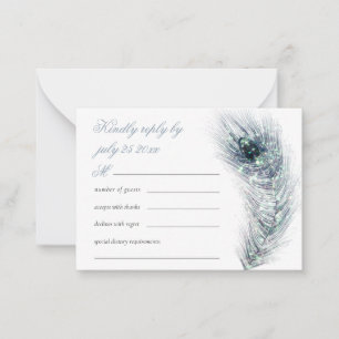 MINI Elegant pauock Feather Blauwgroen Wedding RSV Notitiekaartje