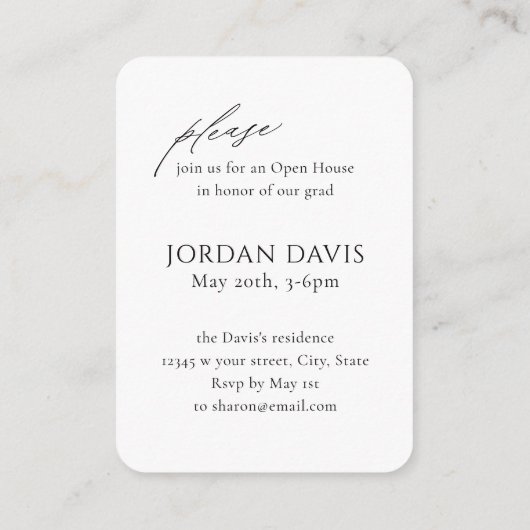 Mini Elegant Script Arch Foto Afstuderen Uitnodige Informatiekaartje (Achterkant)