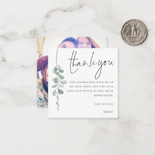 MINI Eucalyptus Foto 30e verjaardag Dank u Notitiekaartje (Voorkant / Achterkant in situ)