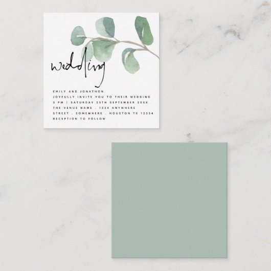 MINI Eucalyptus Informal Script Weddenschap Notitiekaartje (Voorkant / Achterkant)