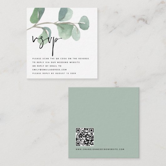 MINI Eucalyptus QR-codescript bruiloft RSVP Informatiekaartje (Voorkant / Achterkant)