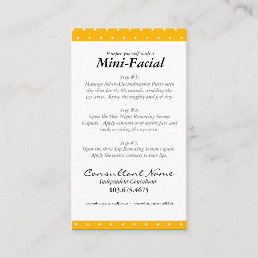 Mini Facial Instruction Card Visitekaartje (Voorkant)