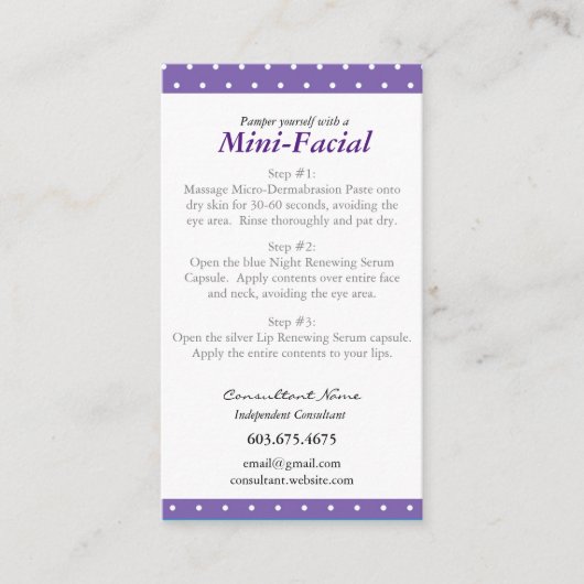 Mini Facial Instruction Card Visitekaartje (Voorkant)