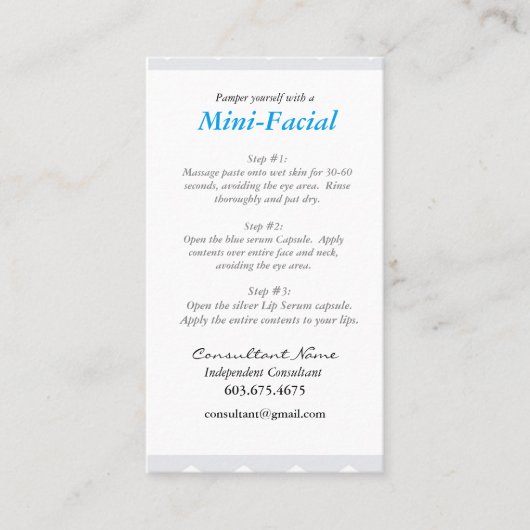 Mini Facial Instruction Card Visitekaartje (Voorkant)
