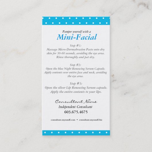 Mini Facial Instruction Card Visitekaartje (Voorkant)
