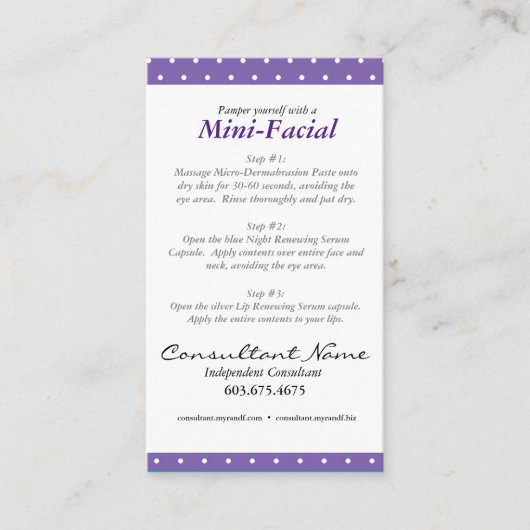 Mini Facial Instruction Card Visitekaartje (Voorkant)