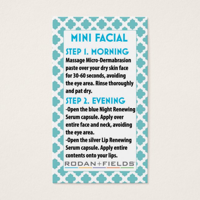 Mini Facial R +F card- Rodan + Fields facial Visitekaartje (Voorkant)