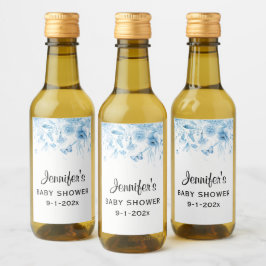 Mini Fles Blauw Baby Boy Douche Bloemen Drop Wijn Etiket