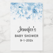 Mini Fles Blauw Baby Boy Douche Bloemen Drop Wijn Etiket (Enkel label)
