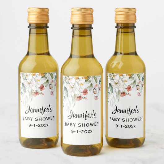 Mini Flesje Baby Shower Bloemendruppel Mini Wijn Etiket (Flessen)