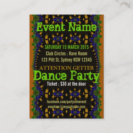 Mini Flyers voor de Eastern Earth Event Party Visitekaartje (Voorkant)