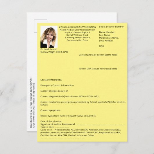 Mini Form for: Med., Derm., Dental, Vermiste Perso Uitnodiging Briefkaart (Voorkant / Achterkant)