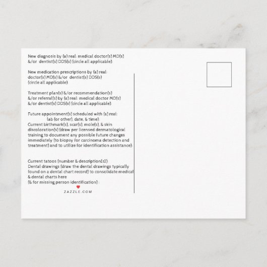 Mini Form for: Med., Derm., Dental, Vermiste Perso Uitnodiging Briefkaart (Achterkant)