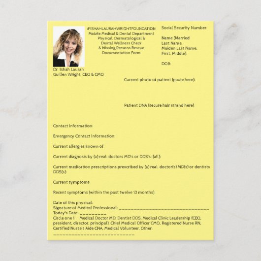 Mini Form for: Med., Derm., Dental, Vermiste Perso Uitnodiging Briefkaart (Voorkant)