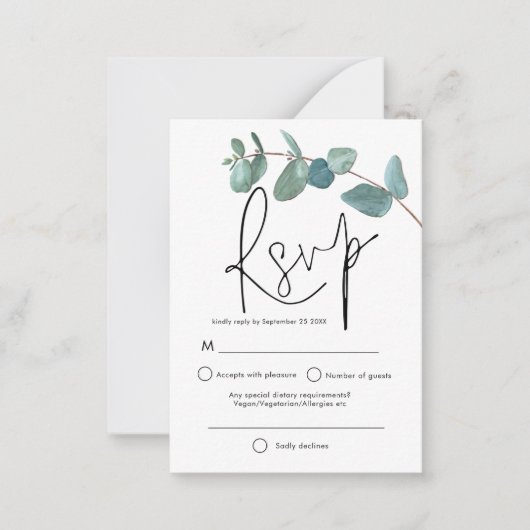 MINI FORMATE Turquoise Eucalyptus Elegant Script R Notitiekaartje (Voorkant)