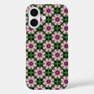 Mini geometrische bloem in groen en roze iPhone 16 hoesje