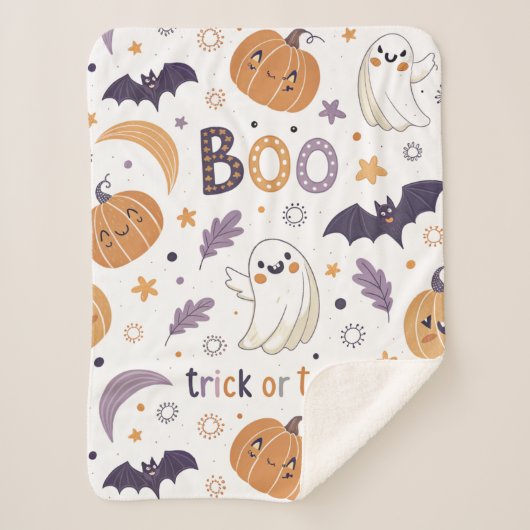 Mini Ghost & Pumpkin Sherpa Deken – Kleine Maat (Voorkant)