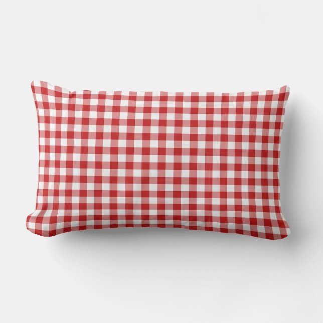 Mini Gingham Rutpatroon Rood Wit Buitenkussen (Voorkant)