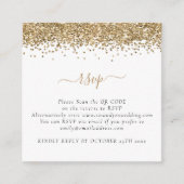 Mini Glam Gold Glitter QR Code Weddenschap RSVP Informatiekaartje (Voorkant)