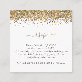Mini Glam Gold Glitter QR Code Weddenschap RSVP Informatiekaartje