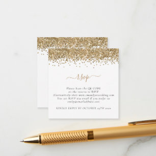Mini Glam Gold Glitter QR Code Weddenschap RSVP Informatiekaartje