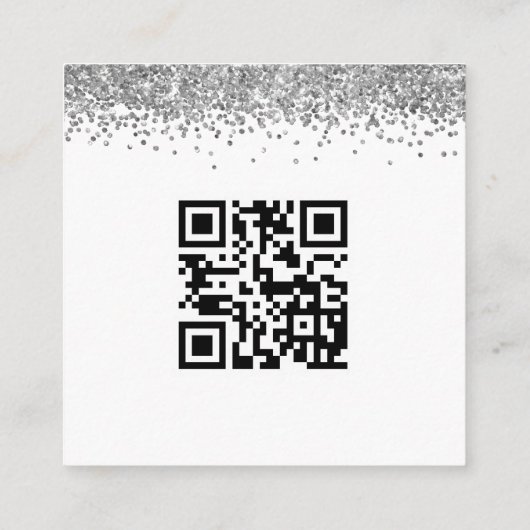 Mini Glam Silver Glitter QR Code Weddenschap RSVP Informatiekaartje (Achterkant)