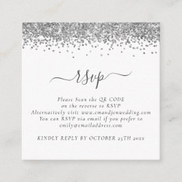 Mini Glam Silver Glitter QR Code Weddenschap RSVP Informatiekaartje