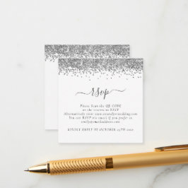 Mini Glam Silver Glitter QR Code Weddenschap RSVP Informatiekaartje