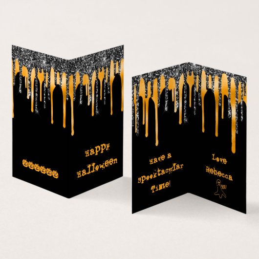 MINI Glitter Oranje Happy Halloween Classroom Kaar Visitekaartje (Binnen en buitenkant)